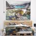 East Urban Home Polyester Mountain Creek Flowing into Lake Tapestry w/ Hanging Accessories Included Metal in Black | 32 H x 39 W in | Wayfair