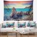 East Urban Home Seashore Sunrise in Spring Panorama Tapestry w/ Hanging Accessories Included in Black/Gray | 50 H x 60 W in | Wayfair