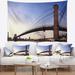 East Urban Home Polyester Cityscape Brooklyn Bridge in New York City Tapestry w/ Hanging Accessories Included Metal in Blue/Brown | Wayfair