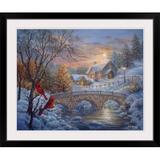 The Holiday Aisle® 'Christmas Art Winter Sunset by Nicky Boehme Painting Print Metal in Brown | 32 H x 38 W x 1 D in | Wayfair