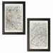 Williston Forge 'Old Fashioned Paris France City & Street Map' 2 Piece Graphic Art Print Set Paper in Green | 20 H x 14 W x 0.01 D in | Wayfair