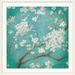 Bungalow Rose 'White Cherry Blossoms I on Blue Aged No Bird' Danhui Nai Painting Print in Green/Red | 28 H x 28 W x 1 D in | Wayfair