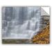 Ebern Designs Michael Beach Hazy Autumn Waterfall Removable Wall Decal Vinyl in Gray/Yellow | 14 H x 18 W in | Wayfair