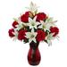 Charlton Home® Artificial Lilies & Roses Floral Arrangement in Vase Polyester/Faux Silk/Plastic/Fabric | 21 H x 12 W x 12 D in | Wayfair