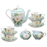 Grace's Tea Ware 11 Piece Bone China Magnolia Tea Set Bone China in Green/Yellow | Wayfair AM/32400