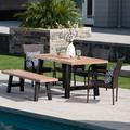 Gracie Oaks Blythe 6 Piece Outdoor Dining Set Stone/Concrete/Metal/Wicker/Rattan in Black/Brown/Gray | 30 H x 70 W x 35 D in | Wayfair