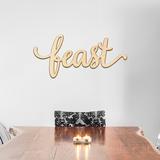 Brayden Studio® Feast Script Wood Sign Home Gallery Wall Décor in Brown/White | 11 H x 24 W in | Wayfair D704A93CC8E2442F8B3D226CC435D000