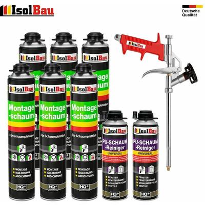 Pistolenschaum 6 x 750 ml + 1 Metall Schaumpistole + 2 Reiniger Montageschaum Image