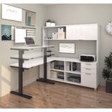 Pro-Linea L-Desk w/ Hutch including Electric Height Adjustable Table in White - Bestar 120858-17