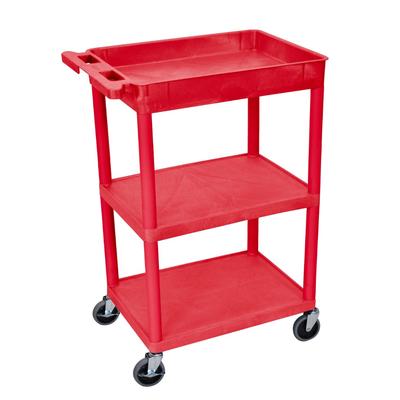 Tub Top and Flat Middle/Bottom Shelf Red Cart - Luxor RDSTC122RD