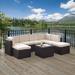 Palm Harbor 8Pc Outdoor Wicker Sectional Set Sand/Brown - Coffee Sectional Table, 3 Center Chairs, 2 Corner Chairs, & 2 Ottomans - Crosley KO70008BR-SA