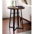 "18"" Rustic Urban Industrial Wood & Metal Wrap Round Accent Side Table in Dark Walnut - Walker Edison AF18MWSTDW"