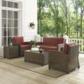 Bradenton 5Pc Outdoor Wicker Conversation Set Sangria/Weathered Brown - Loveseat, Side Table, Coffee Table, & 2 Armchairs - Crosley KO70050WB-SG