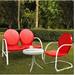 Griffith 3Pc Outdoor Metal Conversation Set Bright Red Gloss/White Satin - Loveseat, Chair, & Side Table - Crosley KO10003RE