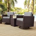 Palm Harbor 3Pc Outdoor Wicker Swivel Chair Set Gray/Brown - Side Table & 2 Swivel Chairs - Crosley KO70058BR-GY