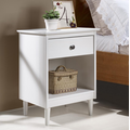 Classic Mid Century Modern 1-Drawer Solid Wood Nightstand Side Table in White - Walker Edison BR1DNSWH