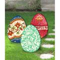 The Holiday Aisle® 3 Piece Easter Eggs Free Standing/Hanging Garden Decor Set Wood in Blue/Brown/Red | 12 H x 9 W x 1 D in | Wayfair