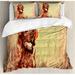 East Urban Home Animal Funny Retro Irish Setter Dog Wearing Hat & Sunglasses Humor Joy Picture Duvet Cover Set Microfiber in Brown | King | Wayfair