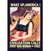 Buyenlarge Wake Up, America by James Montgomery Flagg Vintage Advertisement in Brown/Orange | 28 W in | Wayfair 0-587-00158-5C2842