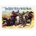 Buyenlarge Buffalo Bill: Besieged Cowboys Vintage Advertisement in Black/Brown/Yellow | 44 H x 66 W x 1.5 D in | Wayfair 0-587-02926-9C4466