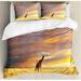 Ambesonne Giraffe in Savannah under Clouds at Sunset Duvet Cover Set Microfiber in Brown | Queen | Wayfair nev_10442_queen