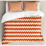 Ambesonne Horizontal Chevron Pattern Arrows Geometric Design Striped Old Fashion Zigzag Duvet Cover Set Microfiber in Orange/Red/White | Wayfair