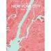 OurPoster.com 'New York City Map' Graphic Art Print Poster in Maritime Paper in Blue/Pink | 17 H x 11 W x 0.05 D in | Wayfair OP-JFKA03EN