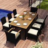 Beachcrest Home™ Laramie 9 Piece Teak Sunbrella Outdoor Dining Set w/ Cushions Wood/Teak in Brown/White | Wayfair C2A5F8A4AECB45C79E19E9BB06F2B73C