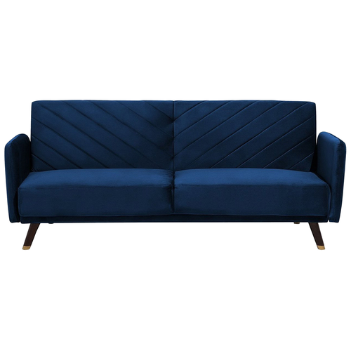 Sofa Dunkelblau Samtstoff 3-Sitzer Schlaffunktion Retro Modern Wohnzimmer