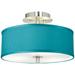 Possini Euro 14" Wide Teal Blue Faux Silk Brushed Nickel Ceiling Light