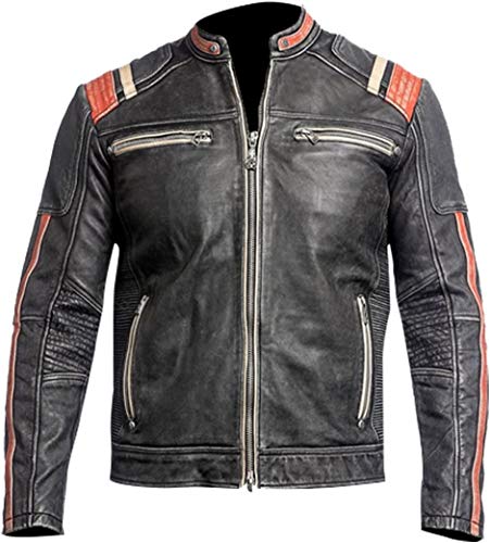 Fashion_First Mens Biker Retro Vintage Cafe Racer Antique Motorcycle Distressed Leather Jacket (XX-Large, Retro 3)