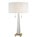 Everly Quinn Warwickshire 29" Table Lamp Glass/Linen/Metal in White/Yellow | 29 H x 17 W x 17 D in | Wayfair D20B5899404B4E2787FBB5497032F171