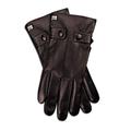 Luxury Dress Napa Leather Winter Gloves - Texting - Touchscreen – Cold Weather - Driving – Waterproof - Fleece Liner - Dark chocolate Button Design - Large