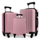 Kono Luggage Set 3 Pieces Suitcases Lightweight ABS Hard Shell Cabin Carry-on Travel Trolley Case with 4 Spinner Wheels (3 Pcs Set, Pink)