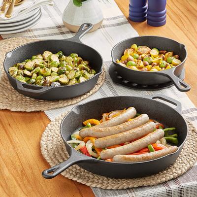 Valor 3-Piece Pre-Seasoned Cast Iron Skillet Set - Includes 8", 10 1/4", and 12" Skillets