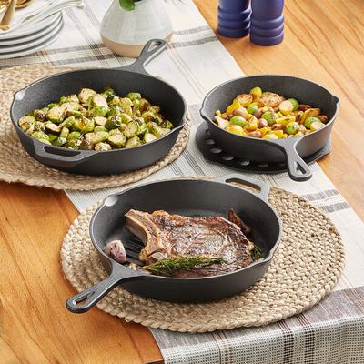Valor 3-Piece Pre-Seasoned Cast Iron Skillet Set - Includes 8" and 10 1/4" Skillets, and 10 1/4" Branding Skillet