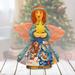 The Holiday Aisle® Christmas Tree Nativity Angel Hanging Figurine Ornament Wood in Blue/Brown/Orange | 5 H x 5 W x 1 D in | Wayfair