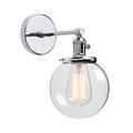 Phansthy Industrial Wall Light Fixtures, Vintage Wall Sconces with Globe Hand Made Glass Shade, Hallway Wall Lamp Suitable for Living Room Bedroom Kitchen Dining Room Vanity Mirror (Chrome)