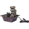 dobar® 96413e Design Tischbrunnen | Zimmerbrunnen Polyresin mit Ziersteinen | Kleiner Springbrunnen | Dekoratives Wasserspiel für Wohnzimmer/Büro/Indoor | Zierbrunnen - 20 x 20 x 21,5 cm | Grau