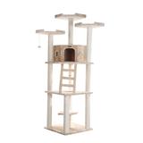 Beige Classic Real Wood Cat Tree Model A8001, 80" H, Large, Off-White / Off-White