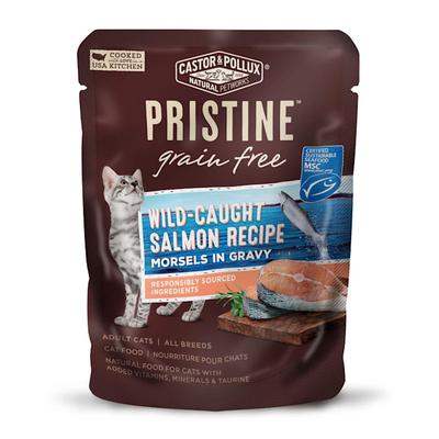 Castor & Pollux Pristine Grain Free Wild-Caught Salmon Recipe Wet Cat Food Pouches, 3 oz., Case of 24