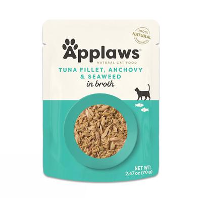 Applaws Natural Tuna with whole Anchovy and Seaweed in Broth Wet Cat Food, 2.47 oz., Case of 12