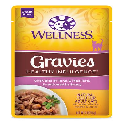 Wellness Healthy Indulgence Natural Grain Free Gravies with Tuna & Mackeral in Gravy Wet Cat Food, 3 oz., Case of 12