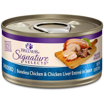 Wellness CORE Signature Selects Natural Grain Free Shredded Chicken & Chicken Liver Wet Cat Food, 2.8 oz., Case of 12
