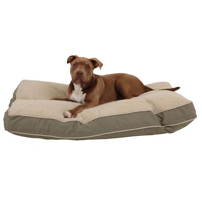 Carolina Pet Company Rectangular Napper with Berber Top in Canvas with Cording, 42" L X 30" W X 4" H, Sage/Khaki
