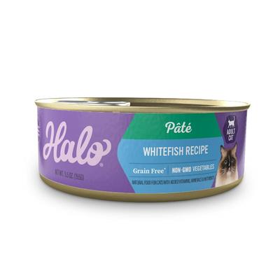 Halo Indoor Grain Free Whitefish Recipe Pate Adult Wet Cat Food, 5.5 oz., Case of 12