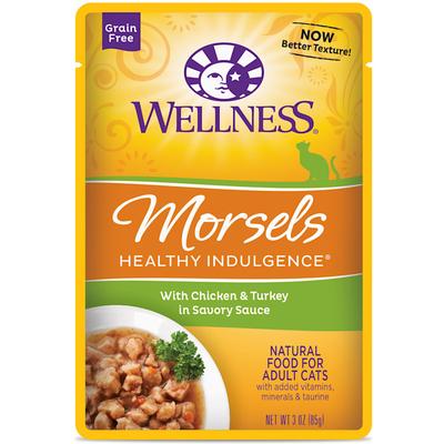 Wellness Healthy Indulgence Natural Grain Free Morsels With Chicken & Turkey in Savory Sauce Wet Cat Food, 3 oz., Case of 12