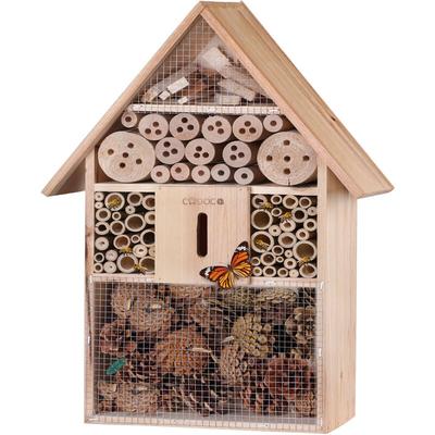 Cadoca® Insektenhotel 48x31x10cm Holz Spitzdach Garten Bienenhotel Insektenhaus Nistkasten