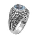Awakening Circles,'Blue Topaz and Sterling Silver Men's Ring from Bali'