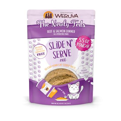 Weruva Pate The Newly Feds Beef & Salmon Dinner in a Hydrating Puree Wet Cat Food, 5.5 oz., Case of 12